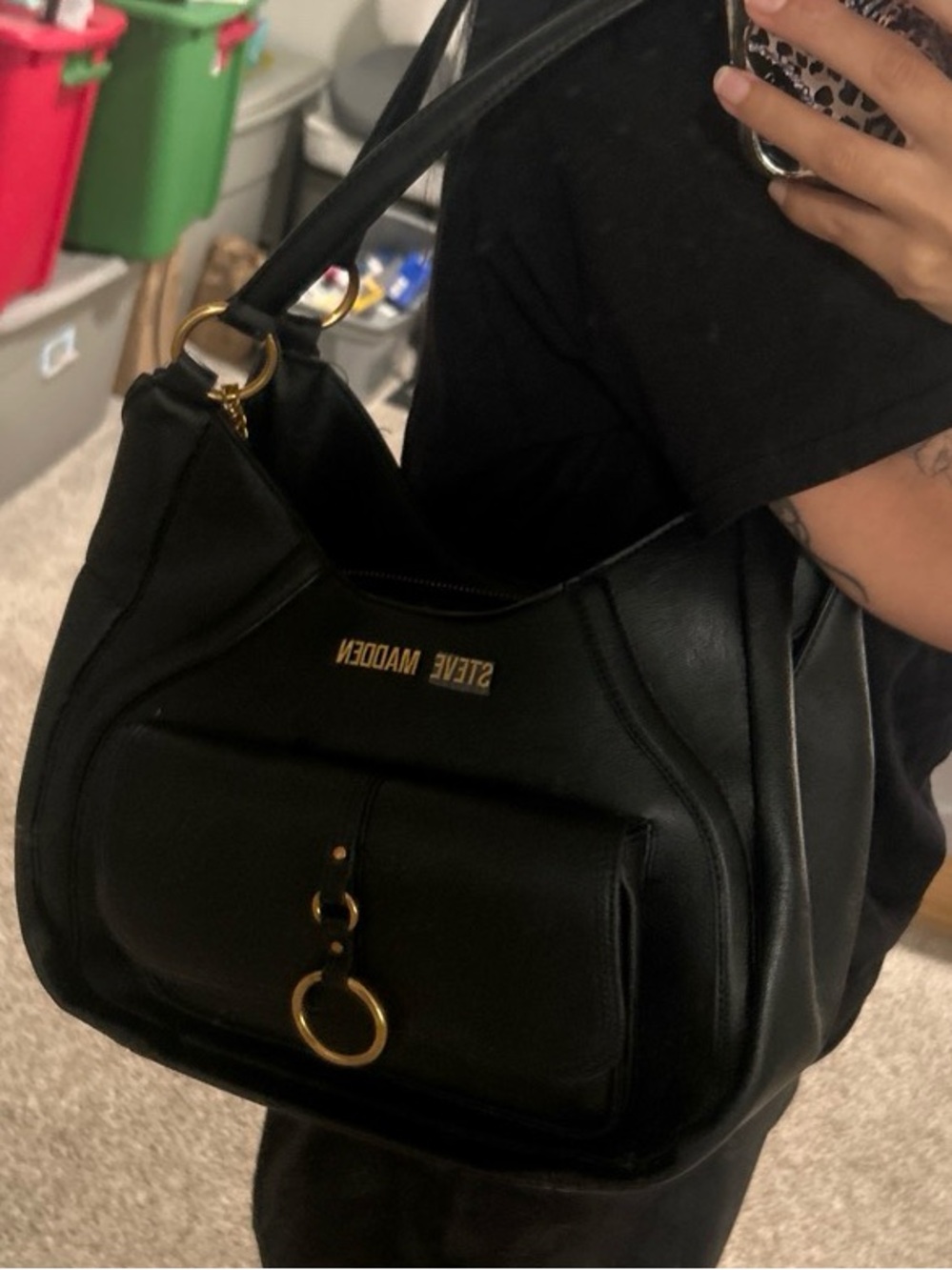 Steve Madden Black Leather Shoulder Bag